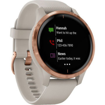 Garmin Venu Smartwatch (Rose Gold Stainless Steel Bezel, Light Sand Case,  Silicone Band)