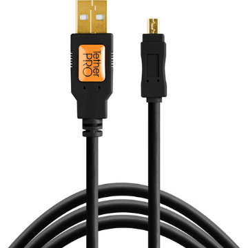 Tether Tools TetherPro USB 2.0 Type-A Male to Mini-B Male Cable (15', Black) price in india features reviews specs